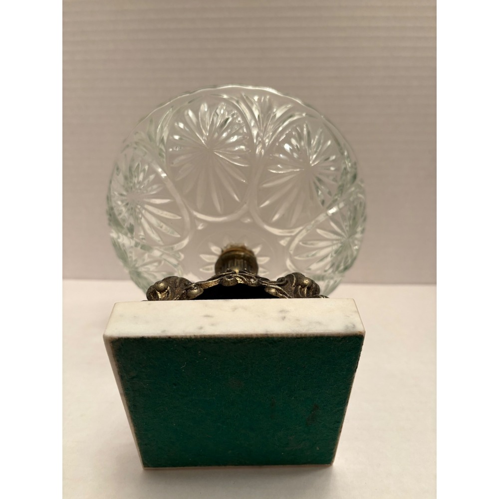 Vintage Cut Glass Pedestal Candy Dish Ornate Brass and Marble Base Centerpiece - Picture 2 of 5